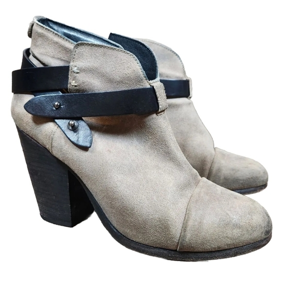 Rag & Bone Harrow Suede Leather Distressed Heeled Booties Ankle Boots Sz 38.5/ 8 - Picture 2 of 12